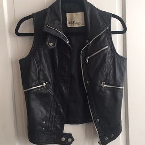 Black leather motorcycle vest